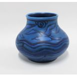 William Mycock Smith for Pilkingtons Royal Lancastrian, blue glazed vase with flying bird pattern,