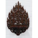 Thai carved wooden serpent panel with integrated shelf , 52 x 24cm