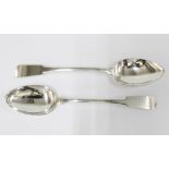 A pair of early 19th century scottish provincial silver dessert spoons, fiddle pattern and of