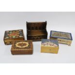 Novelty oak box in the form of a church pew, Thorens musical box and three others (5) 16 x 17cm.