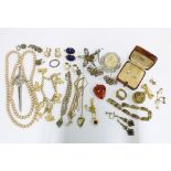 Collection of vintage and later costume jewellery to include a charm bracelet, cultured pearl