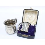 George V silver christening mug, Birmingham 1924 and another silver christening mug with original