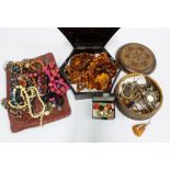 Quantity of amber jewellery to include beads, rings, pendants, etc and a collection of costume