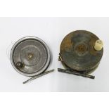 Hardy's patent Nos 183 / 162, Alnwick fishing reel, 8cm diameter and a Allen Martin, Glasgow fishing