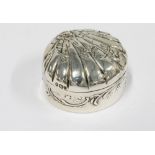 Victorian silver pill box, scalloped lid with floral pattern, mark of William Moering, London 1895