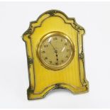 Silver gilt and yellow guilloche enamel desk clock, Charles & Richard Comyns, London 1924, with 8