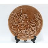 1920's pottery charger with a scene of Knights, impressed backstamp Schutz Blanko, 40cm