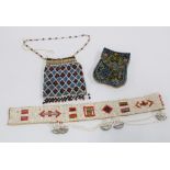 Native American Indian beadwork bag and a North American Indian white and red beadwork panel