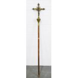 Crucifix mace on long wooden pole arm, 210 x 35cm