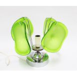 Vintage chrome table lamp base with green Murano type glass shades, 23cm