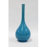 Late 19th century blue glazed vase, bottle neck and bulbous body, 29cm high.