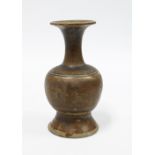 Small stoneware vase, possibly Khmer, with incised pattern, 13cm high.