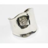Mexican silver cuff bangle by Talleres De Los Ballesteros with inset rock crystal, stamped marks