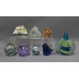 Mdina glass sculpture, various glass paperweights and a Handmade inlaid stone paperweight (8)