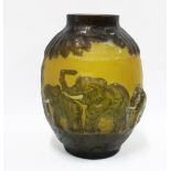 Galle TIP cameo glass vase, elephants pattern, 30cm