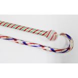 Victorian glass walking cane with red, white and blue coloured spiral twist 98cm long together
