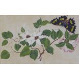 Qing Dynasty 19th century floral gouache painting on pith paper, framed under glass, 30 x 18cm