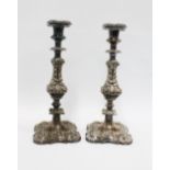 Pair of silver plate on copper candlesticks (2) 33cm.