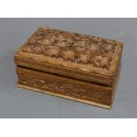 Leaf carved box, hinged lid and cedar lined interior 21cm