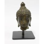 Thai bronze Buddha head, 15cm high.