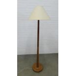 Teak standard lamp and shade. 179cm.