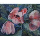 Nancy Illingworth 'Pink Poppies;, oil on board, signed and framed, 74 x 59cm