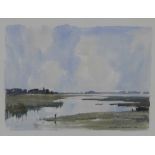 Edward Wesson (British 1910-1983), wetlands, watercolour, signed and framed under glass, 37 x 27cm