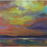 Jeff MacDonald (contemporary) 'Sunset', acrylic on board, signed and framed, 42 x 42cm
