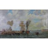 J. Butler, paddle steamer and sailing ships in Aberdeen Harbour 1870's, oil on canvas, signed and