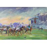 Peter A. Smith, Horse Racing oil, signed & framed under glass, 34 x 23cm
