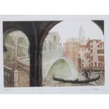 Ugo Baracco, (b. 1949) 'Venice Side Canal', aquatint, signed and framed under glass, 18.5 x 12cm