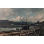 Tom McKay (Scottish 1851-1920) Shore scene with fishing boats, oil on canvas, signed, within an