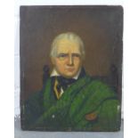 Small unframed portrait of Sir Walter Scott, oil on board, apparently unsigned, 20 x 25cm
