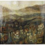 Marj Bond (Scottish B.1939) landscape oil on board, signed and dated 76, framed, 75 x 75cm