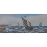 R.T Wilding (British) Fishing Boats at Sea, watercolour, signed and dated 1912, framed under