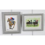 Carol New (Contemporary) two watercolours to include 'Lucky 3' and 'Jockey Power', signed and framed