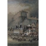 John Le Conte (Scottish 1816-1877) 'Edinburgh Castle with Queen Marys House', watercolour,
