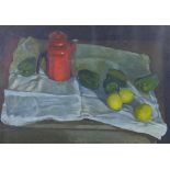 Richard D. Hunter 'Green Peppers' still life oil on canvas board, framed under glass and labelled