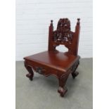 A chinoiserie hardwood carved low chair. 67 x 53 x 35cm.