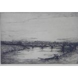 Gertrude M. Grant 'Victoria Bridge', pencil signed etching, framed under glass, 30 x 20cm