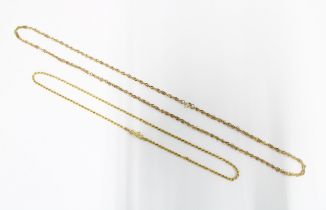 18ct gold rope twist chain necklace, stamped Italy 750 and a 9ct gold fancy link chain necklace (2)