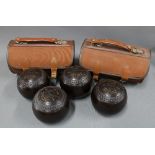 Jacques Eclipse bowls and a mahogany writing box, (5)