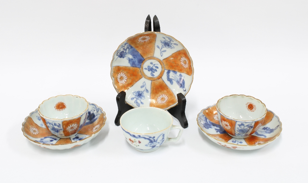 19th century Chinese blue and white tea cup and a collection of Imari table wares to include two