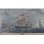 East Indiaman Taking a Pilot off Dover, coloured print, in a glazed Hogarth frame, size overall 83 x