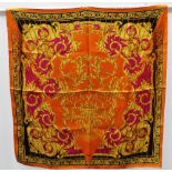 Versace silk scarf, orange and pink with Greek key border approx. 85cm square