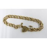 9ct gold curb link bracelet with interspersed leaf details, with heart shaped padlock, hallmarks for