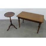 Mahogany & oak pedestal wine table together with a side table. 46 x 76 x 45cm. (2)