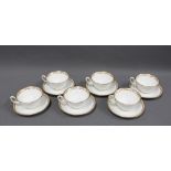 Wedgwood set of six bone china cups and saucers, with gilt edged rims, retailed by Thomas Goode &