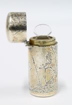 Victorian silver & silver gilt scent bottle by Sampson Mordan & Co, London 1882, engraved with three