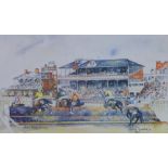 Gerald Docherty framed print of Ayr Racecourse, 47 x 28cm